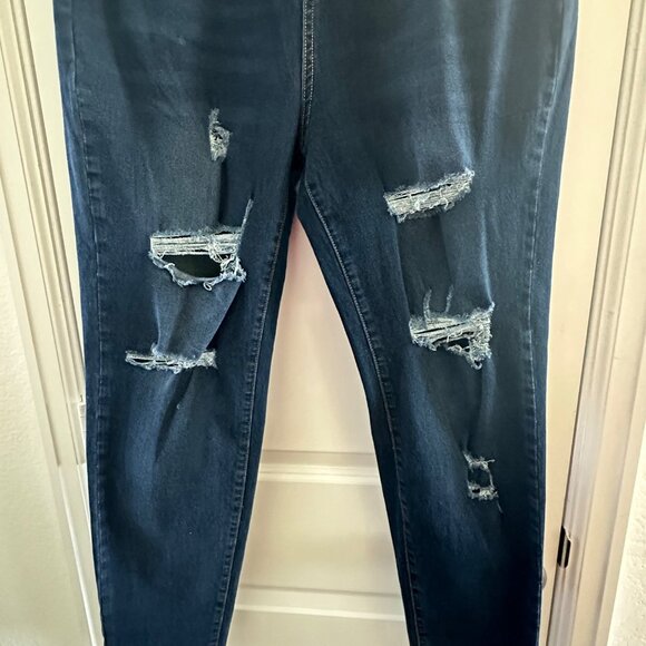 Distressed Blue Denim Jeans Large Cotton & Polyester Blend Straight Fit Womens C - Picture 4 of 6